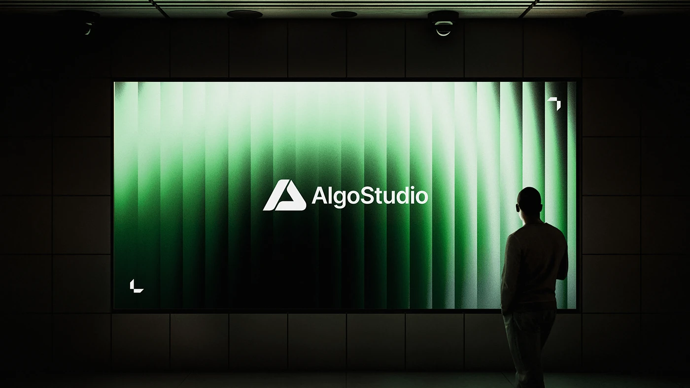 AlgoStudio client brand identity with its logo and green visual system